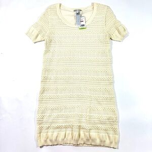 MNG Mango Crochet Sweater Dress Ivory Short Sleeve